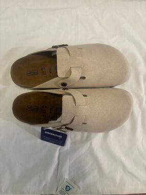Birkenstock Men's Beige Suede Slip-On Clogs